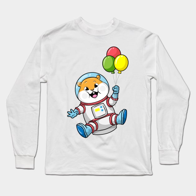 Hamster as an astronaut in costume with balloons Long Sleeve T-Shirt by Markus Schnabel